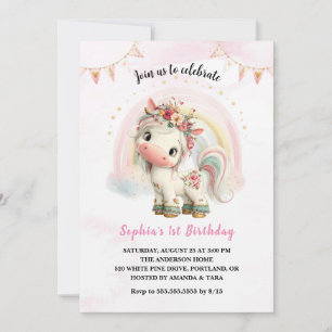 Hermosa Invitación de Cumpleaños de Unicornio Flor