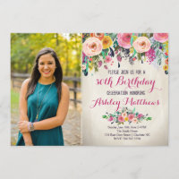 Hermosa Invitación de cumpleaños floral,