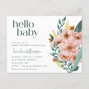 Hermosa Invitación de Ducha de Bebé Floral Rosa Me