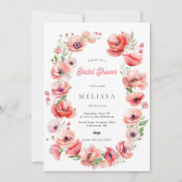 Hermosa invitación de ducha de novia rosa roja