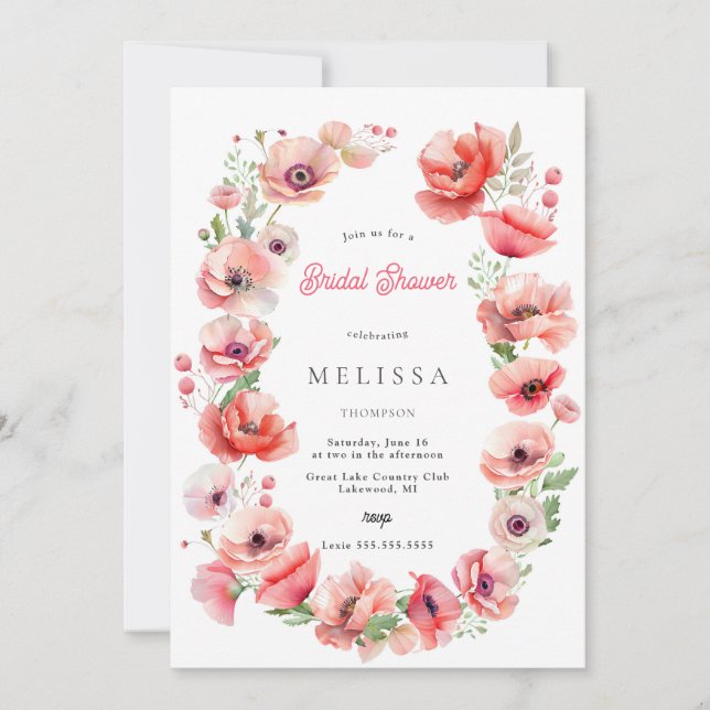Hermosa invitación de ducha de novia rosa roja (Anverso)