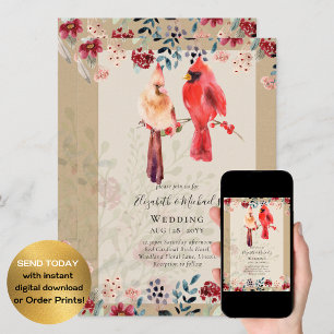 Hermosa invitación de matrimonio para aves CARDINA