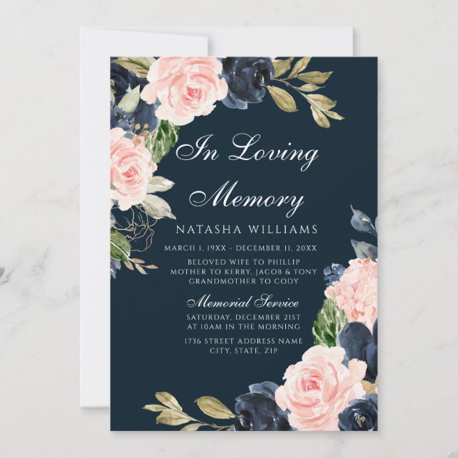 Hermosa Invitación de Servicio Funeral de la Marin (Anverso)