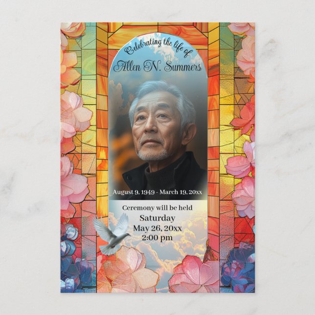 Hermosa Invitación Funeral, Tarjeta de Vidrio Manc (Anverso)