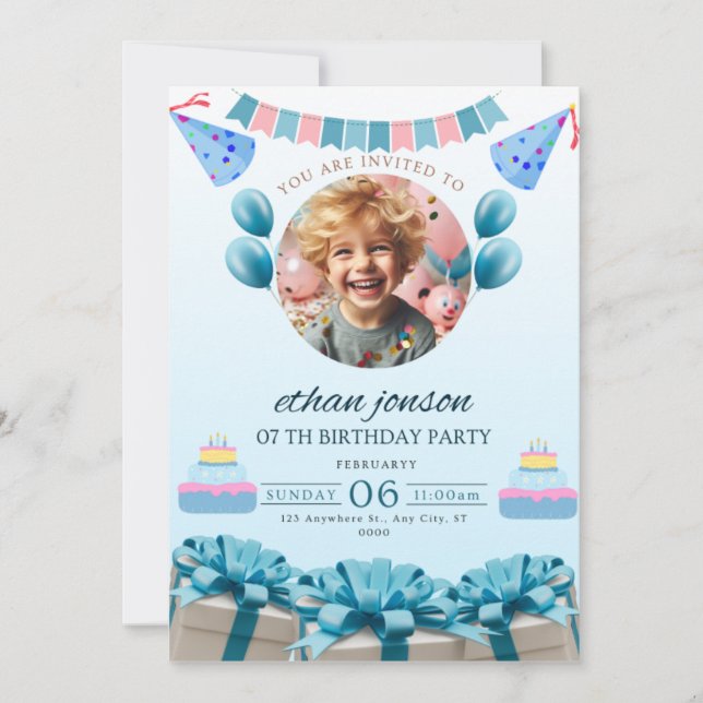 Hermosa invitación para la fiesta de cumpleaños de (Anverso)