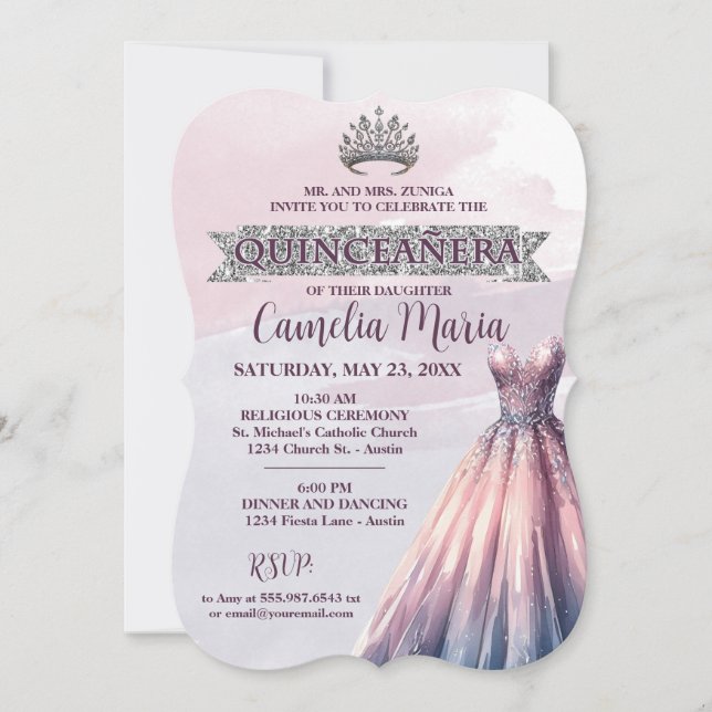 Hermosa Invitación Quinceanera Bday Watercolor (Anverso)