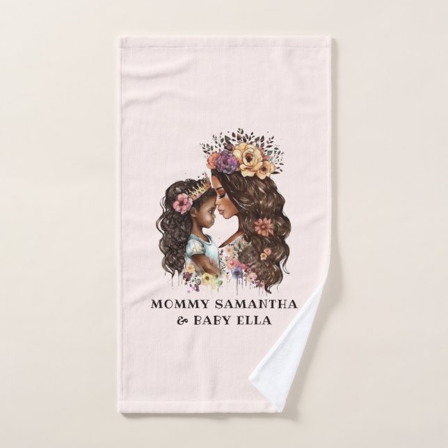 Hermosa mamá y hija negras (4) (Toalla de mano)