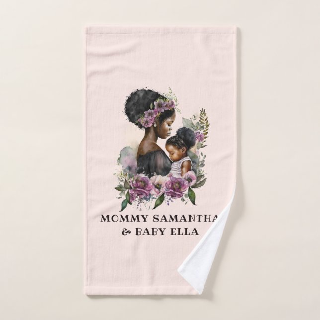 Hermosa mamá y hija negras (6) (Toalla de mano)