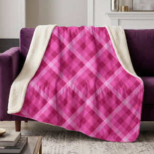 Hermosa Manta Grande de Sherpa con Cuadros Magenta