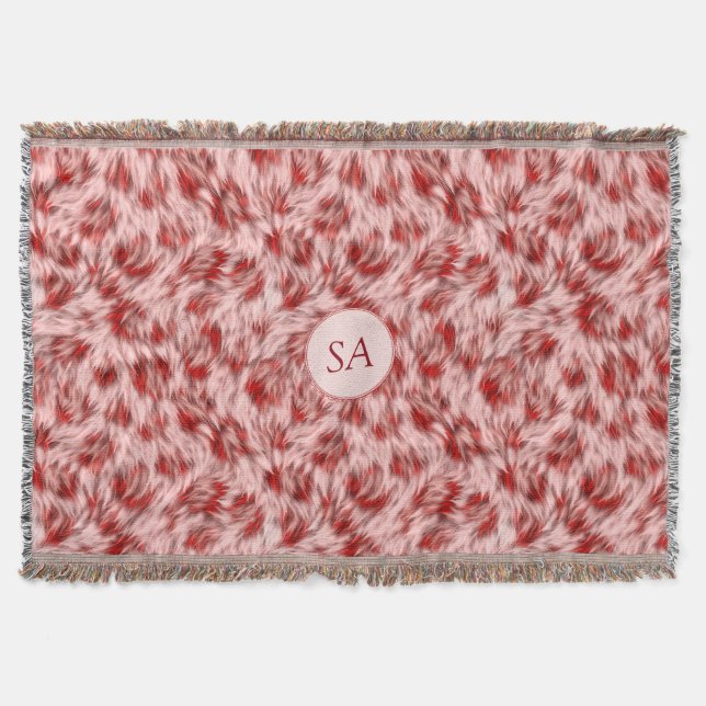 Hermosa Manta para Lanzar Monogramada Roja y Rosa (Anverso)