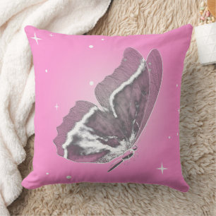 Hermosa mariposa almohada rosa cuadrada