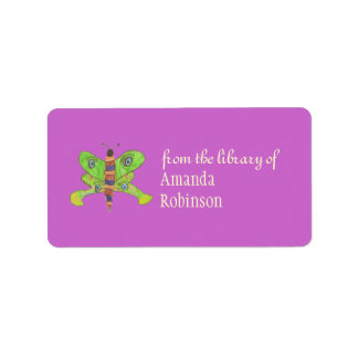 Hermosa mariposa personalizada etiqueta de libro,