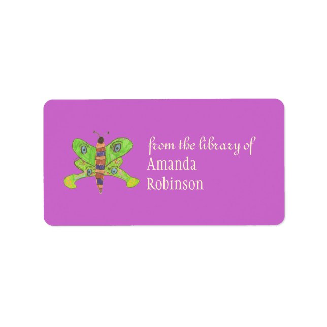 Hermosa mariposa personalizada etiqueta de libro,  (Frente)