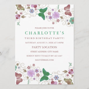 Hermosa Mariposa Verde Invitación de Cumpleaños