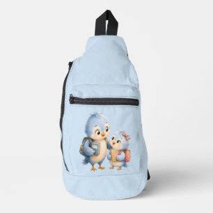 Hermosa mochila azul de hermano pájaro en bandoler