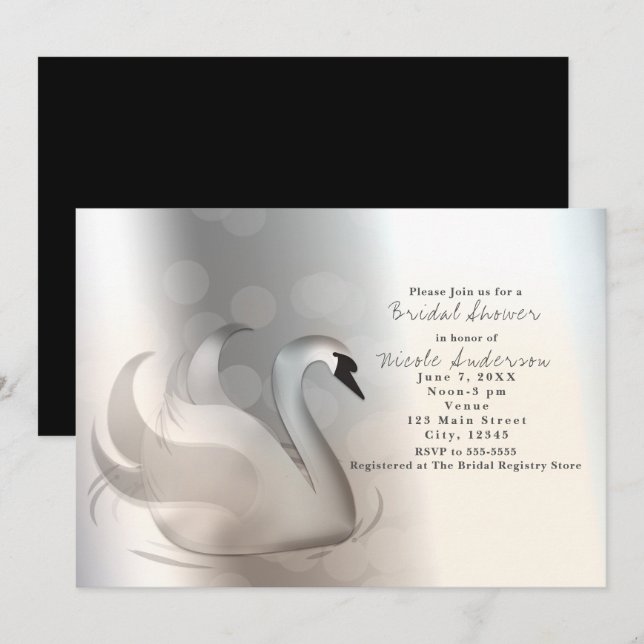 Hermosa Moda de plata cisne Elegantes invitaciones (Anverso / Reverso)