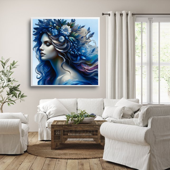 Hermosa mujer azul Poster de arte de moda (Beautiful Blue Woman Trendy Art Poster Mockup 1)