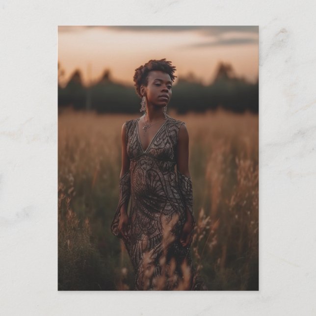 Hermosa mujer en la postal de campo (Anverso)