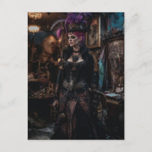 Hermosa mujer en la tarjeta postal de la tienda de