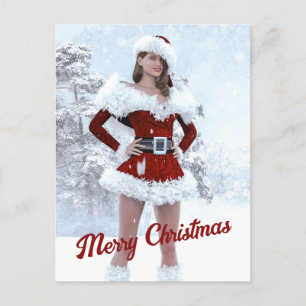 Hermosa mujer Navidad por la nieve de invierno