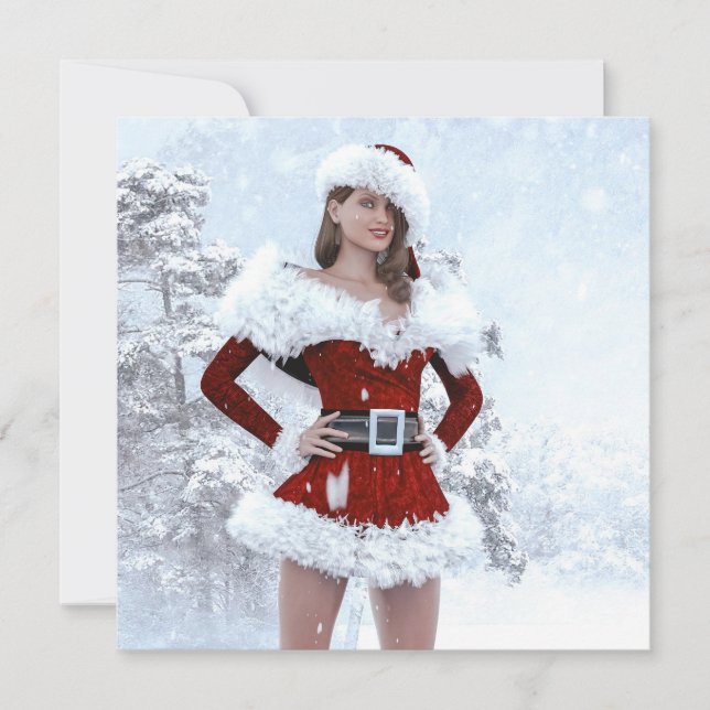 Hermosa mujer Navidad por la nieve de invierno (Anverso)