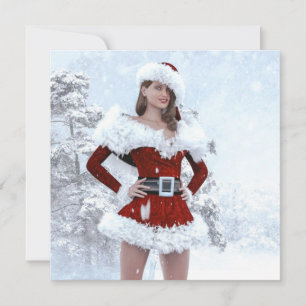 Hermosa mujer Navidad por la nieve de invierno