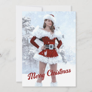 Hermosa mujer Navidad por la nieve de invierno