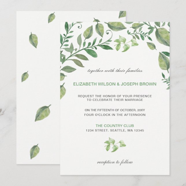 Hermosa naturaleza botánica invitaciones a bodas (Anverso / Reverso)