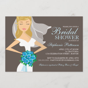 Hermosa Novia con Bouquet Bridal Ducha Invitación