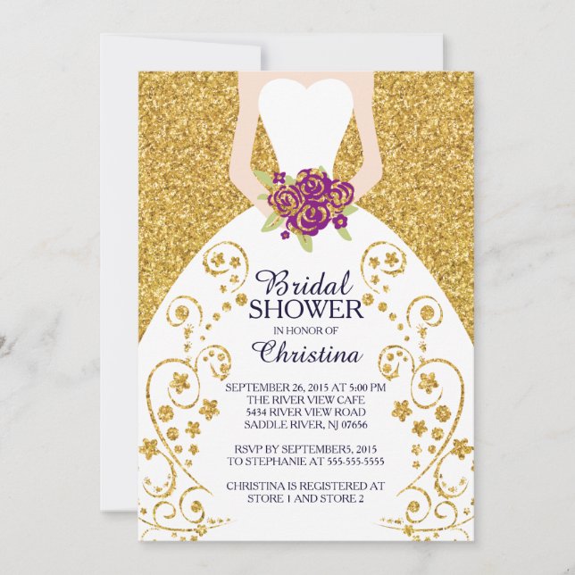 Hermosa novia Purpurina Bridal Shower Invitación (Anverso)