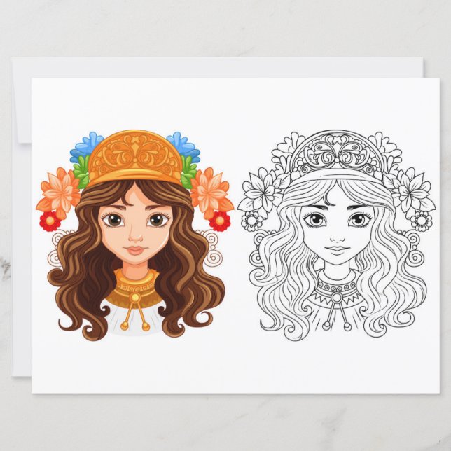 Hermosa página para colorear de niña (Anverso)