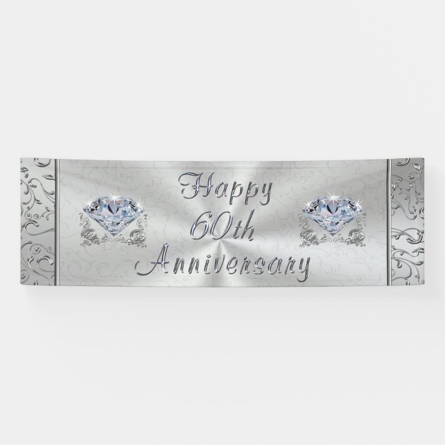 Hermosa pancarta de Diamante Feliz 60 Aniversario (Horizontal)