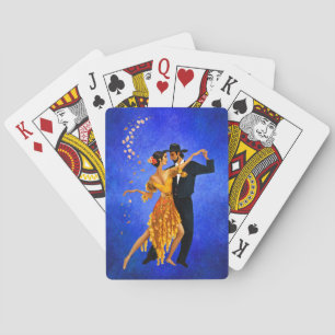 Hermosa pareja bailarina jugando cartas