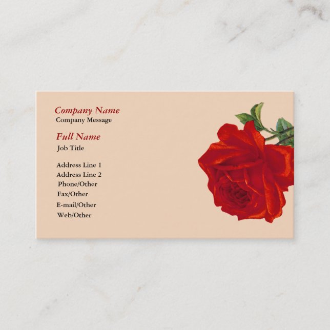 Hermosa plantilla de tarjetas de visita Red Rose (Anverso)