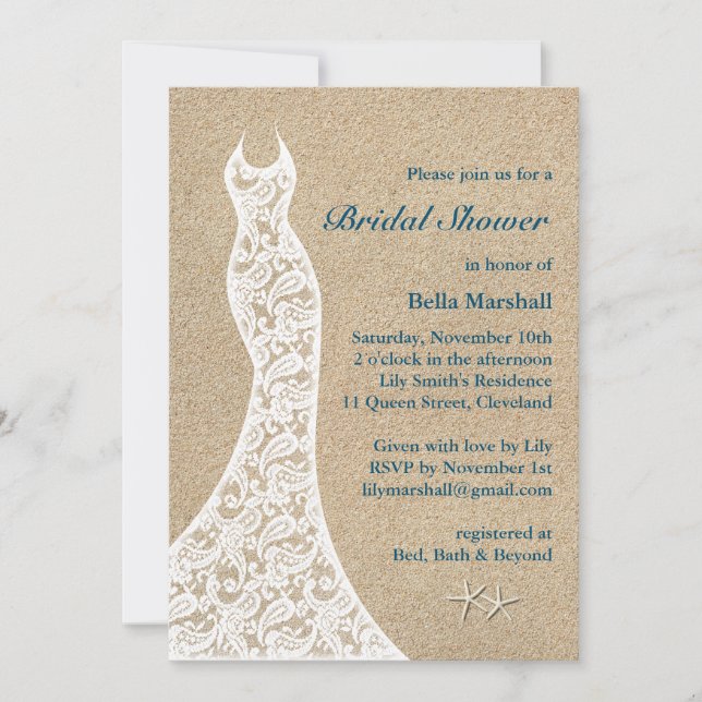 Hermosa playa con ducha de novia Invitación Turque (Anverso)