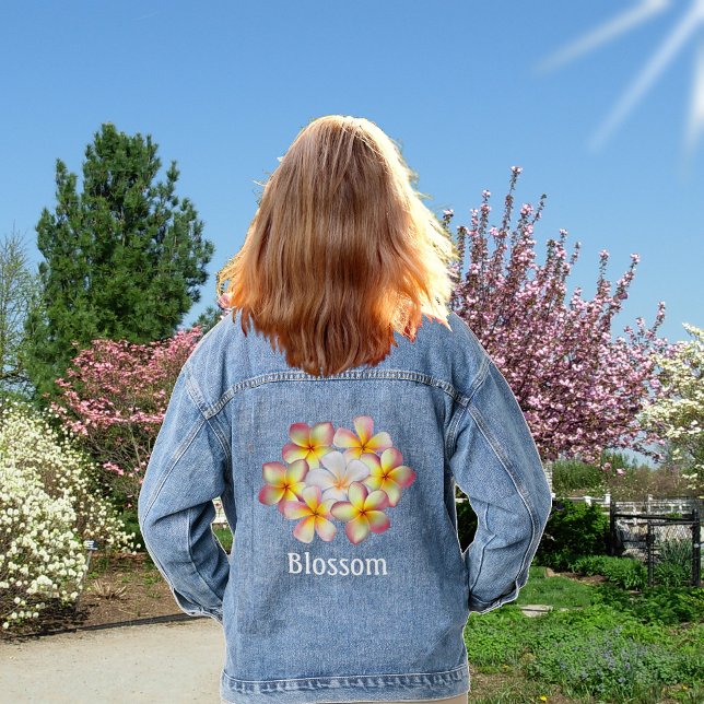 Hermosa Plumeria Rosa Flores Denim Chaqueta (Subido por el creador)