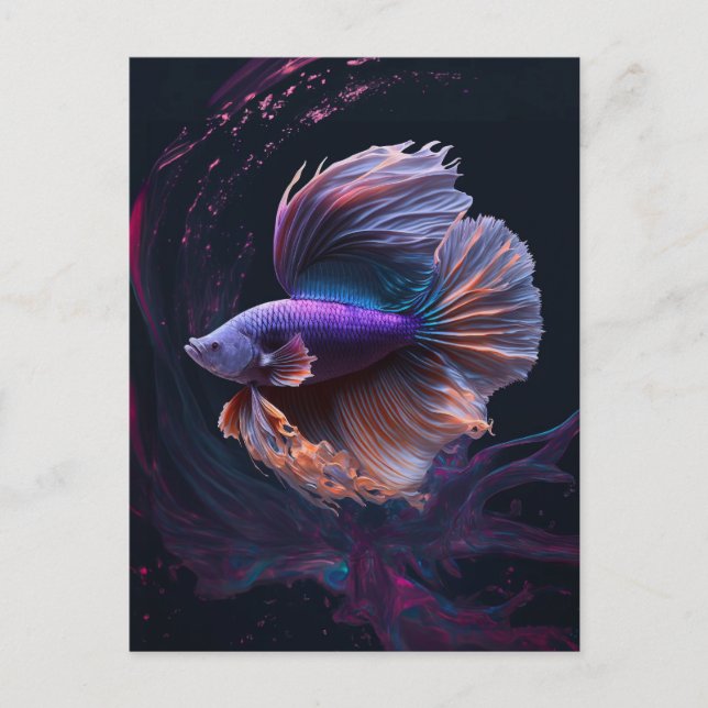 Hermosa postal abstrata púrpura de pescado Betta (Anverso)