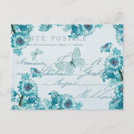 Hermosa postal azul vintage con flores
