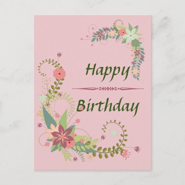 Hermosa postal de cumpleaños verde rosa (Anverso)
