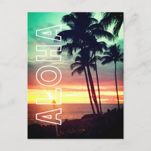 Hermosa postal de la puesta de sol hawaiana Aloha