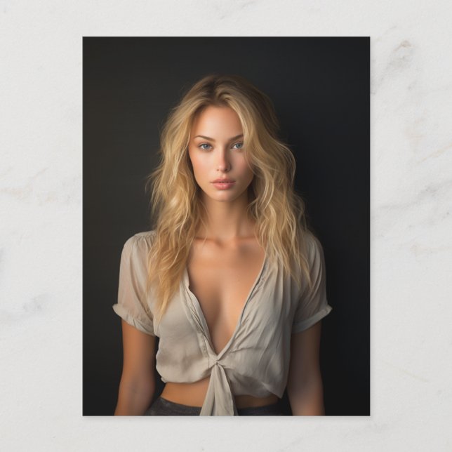 Hermosa postal de mujer rubia (Anverso)