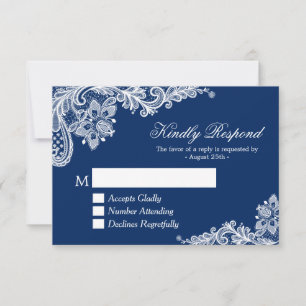 Hermosa respuesta de RSVP de boda azul de marina