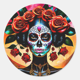 Hermosa Rosa Día del Pegatina de la Calavera del A
