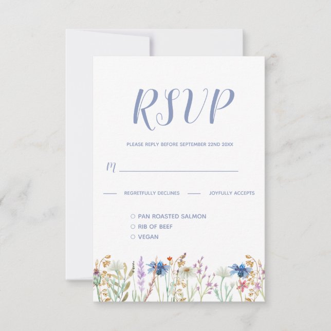 Hermosa RSVP de boda de flores silvestres con acua (Anverso)