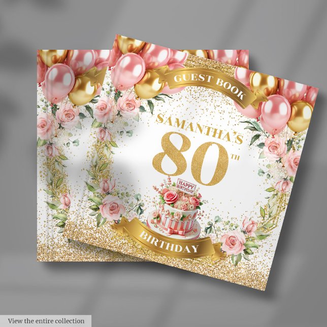 Hermosa Rubor Flores 80º libro de deseos de cumple (Beautiful Blush Flowers 80th Birthday Wishes Book)
