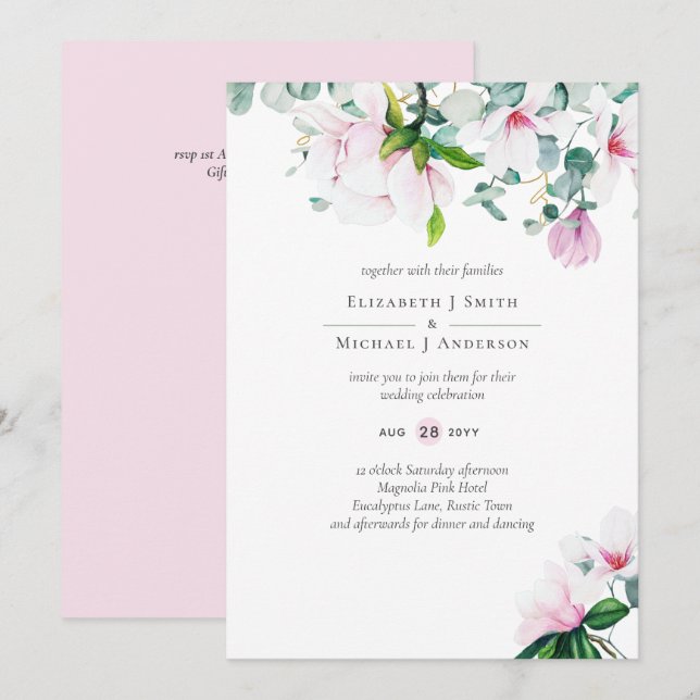 Hermosa Rubor Pink Magnolias Sage Eucalyptus Wed (Anverso / Reverso)