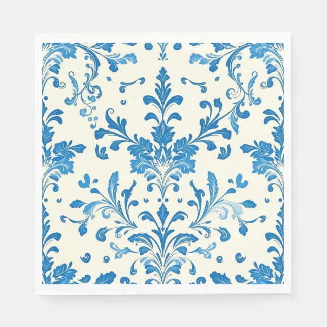 Hermosa servilleta de papel de diseño azul y blanc (Anverso)