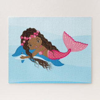 Hermosa sirena africana-americana, rompecabezas de