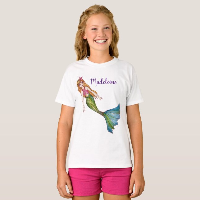 Hermosa sirena con camiseta de pelo rubio (Anverso completo)
