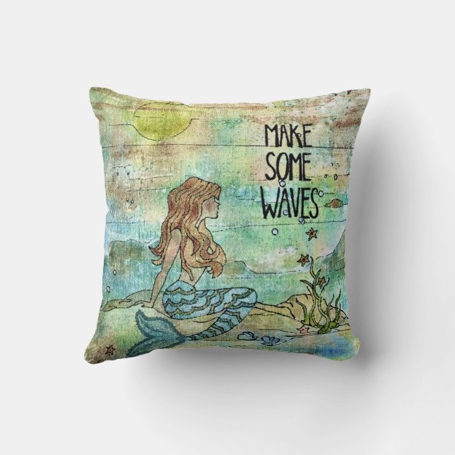 Hermosa Sirena Hacer Algunas Olas Cojín decorativo (Reverso)